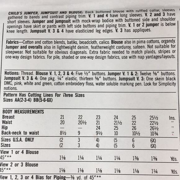 Vintage Simplicity 7944 Sewing Pattern Smock Dress Jumper Blouse Sz AA 2-4 - Picture 9 of 11